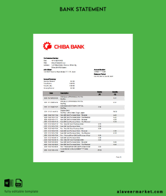 Japonya Chiba Banka Hesap Özeti excel.1