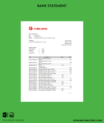 Japonya Chiba Banka Hesap Özeti excel
