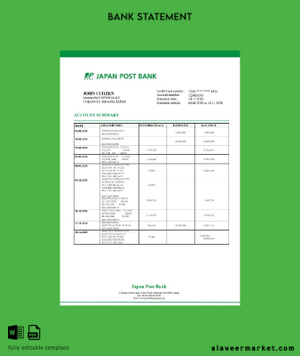 Japonya Post Banka Hesap Özeti word