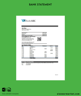 Ürdün ABC Banka Hesap Özeti excel