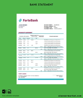 Kazakistan Forte Banka Hesap Özeti excel