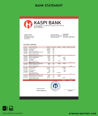 Kazakistan Kaspi Banka Hesap Özeti word