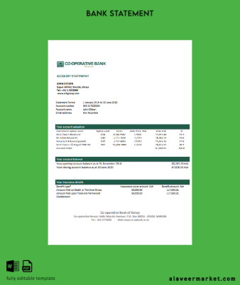 Kenya Co-Operative Banka proof of address Hesap Özeti word