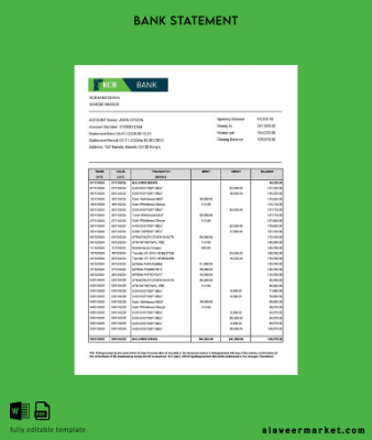 Kenya KCB Banka account Hesap Özeti word