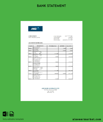 Kiribati ANZ Banka Hesap Özeti excel