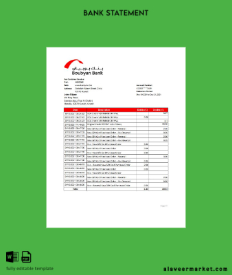 Kuveyt Boubyan Banka Hesap Özeti excel
