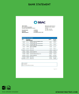 Lübnan BBAC Banka Hesap Özeti excel