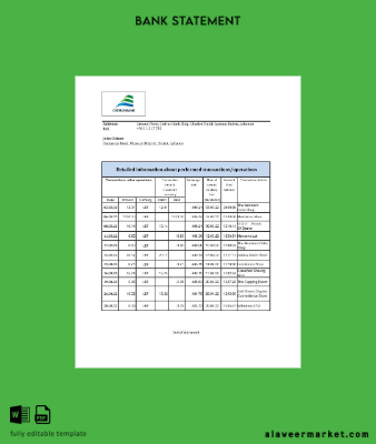 Lübnan Cedrus Banka Hesap Özeti excel