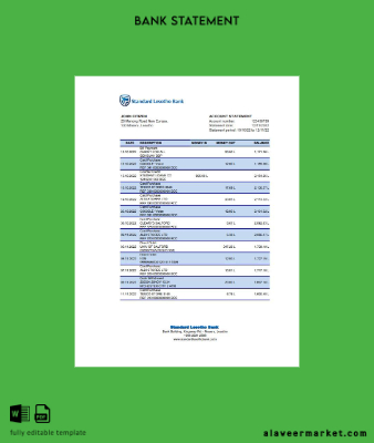 Lesotho Standard Lesotho Banka Hesap Özeti excel