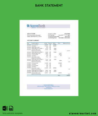 Liberia Access Banka Hesap Özeti excel