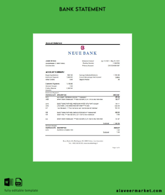 Liechtenstein Neue Banka AG Banka Hesap Özeti excel