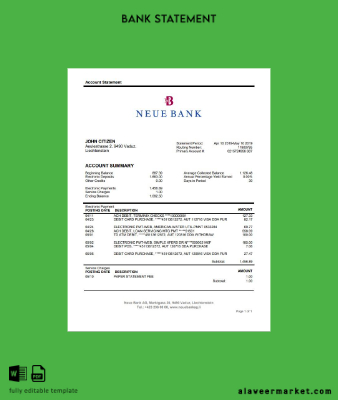 Liechtenstein Neue Banka AG Banka Hesap Özeti word