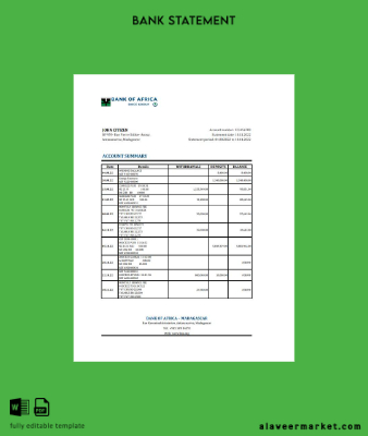 Gaz Banka of Africa Banka Hesap Özeti excel
