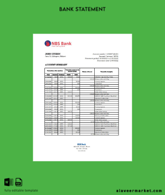 Malawi NBS Banka Hesap Özeti excel