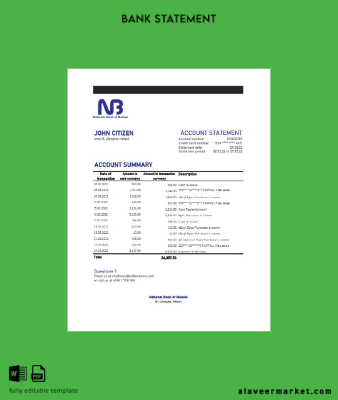 Malawi National Banka of Malawi Hesap Özeti excel