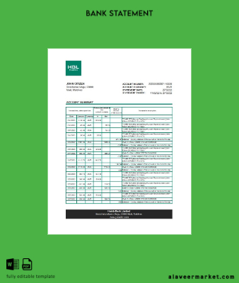 Maldives HBL Banka Hesap Özeti excel