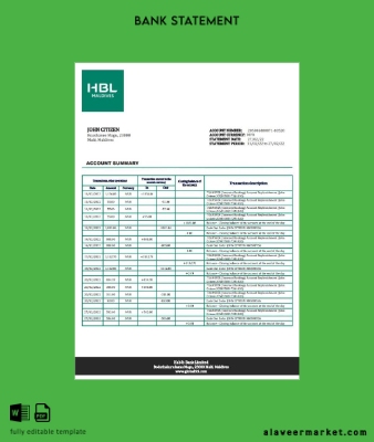 Maldives HBL Banka Hesap Özeti word
