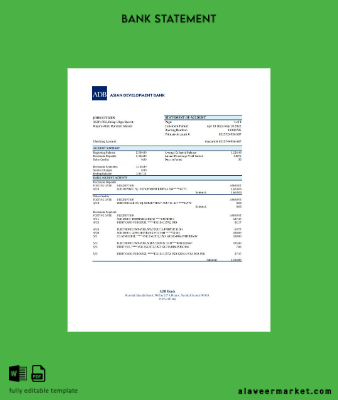 Marshall Islands ADB Banka Hesap Özeti excel