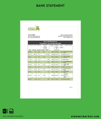 Marshall Islands Banka of Guam Banka Hesap Özeti excel