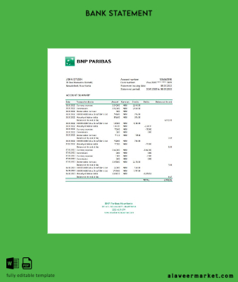 Mauritania BNP Paribas Banka Hesap Özeti excel