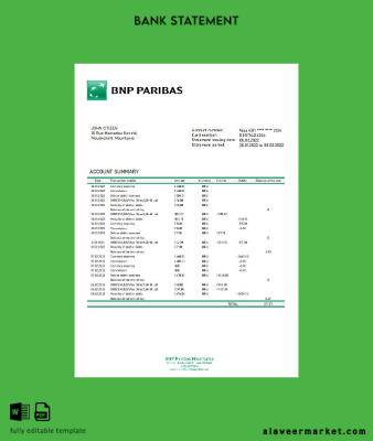Mauritania BNP Paribas Banka Hesap Özeti word