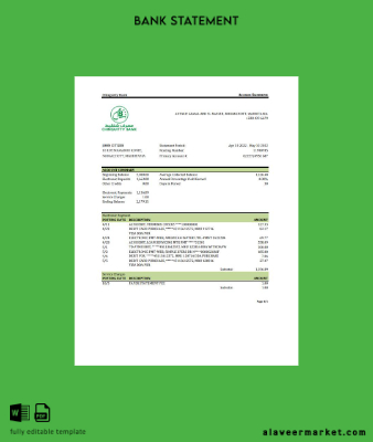 Mauritania Chinguitty Banka Hesap Özeti excel