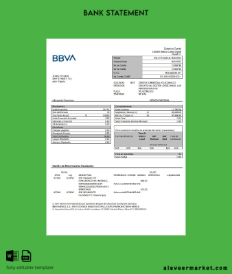 Meksika BBVA Banka Hesap Özeti word