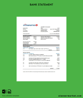 Meksika Citibanamex Banka Hesap Özeti excel