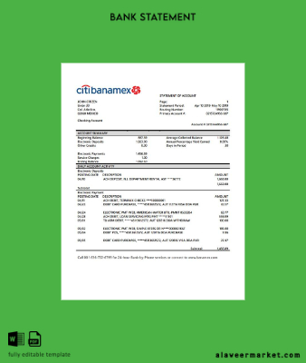 Meksika Citibanamex Banka Hesap Özeti word