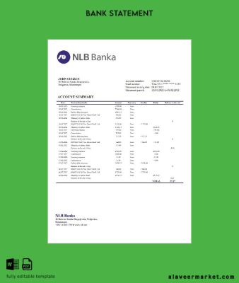 Montenegro NLB Banka Hesap Özeti word