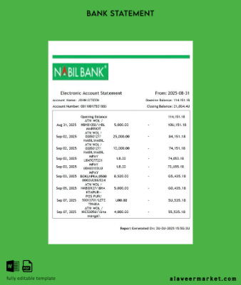 Nepal Nabil Banka electronic account Hesap Özeti word