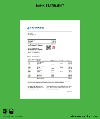 Hollanda (Holland) Crawford Technologies Banka Hesap Özeti excel