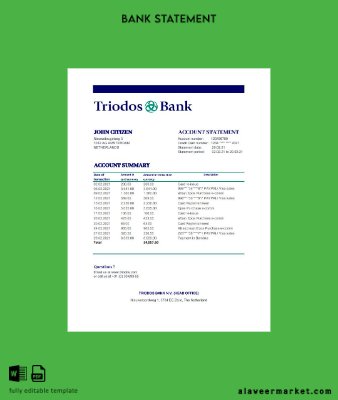 Hollanda Triodos Banka Hesap Özeti excel