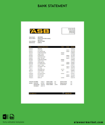 Yeni Zealand ASB Banka Hesap Özeti excel