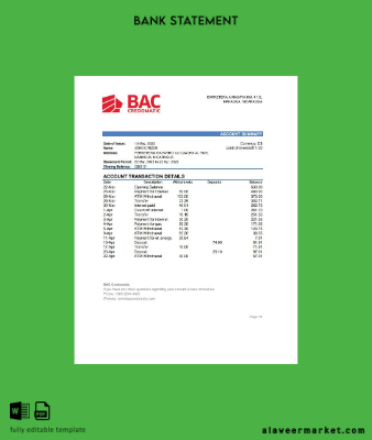 Nicaragua BAC Credomatic Banka Hesap Özeti excel