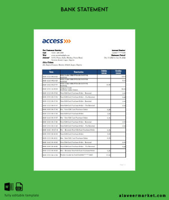 Nijerya Access Banka Hesap Özeti excel