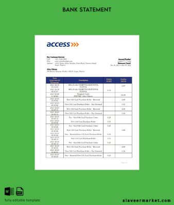Nijerya Access Banka Hesap Özeti word