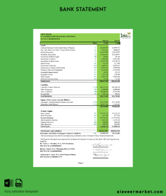 Nijerya Jaiz Banka Hesap Özeti excel