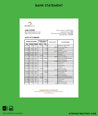 North Macedonia Stater Banka Banka Hesap Özeti excel