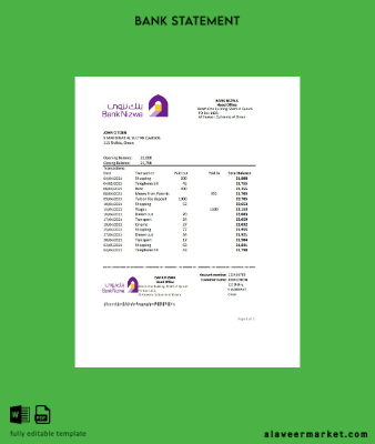 Umman Banka Nizwa Banka Hesap Özeti excel