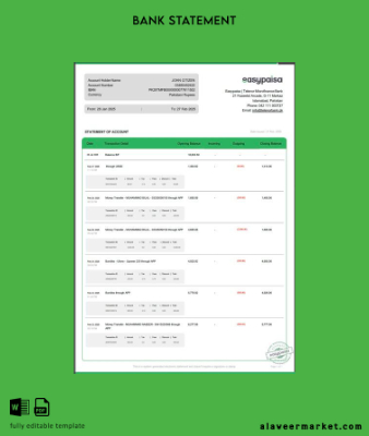Pakistan Easypaisa Hesap Özeti of account word