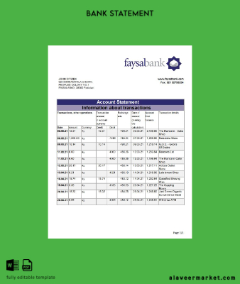 Pakistan Fasyal Banka Hesap Özeti excel