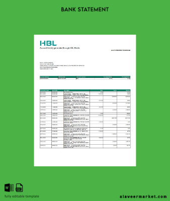 Pakistan HBL Banka Hesap Özeti word