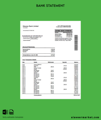 Pakistan Meezan Banka Limited account Hesap Özeti word