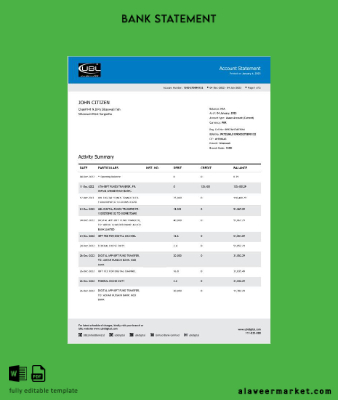 Pakistan UBL Banka Hesap Özeti word 2 pages
