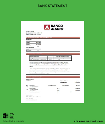 Panama Banco Aliado Banka Hesap Özeti excel
