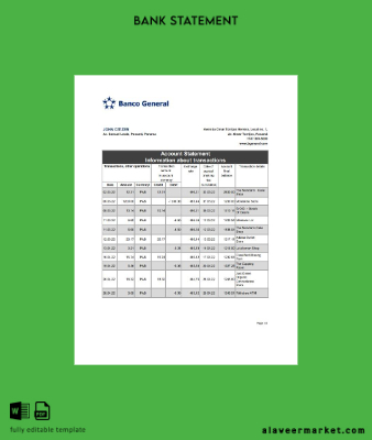 Panama Banco General Banka Hesap Özeti excel