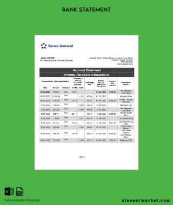 Panama Banco General Banka Hesap Özeti word