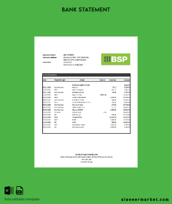 Papua Yeni Guinea BSP Banka Hesap Özeti excel