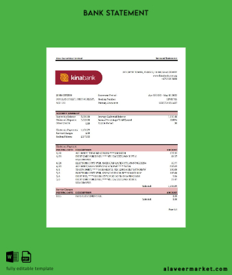 Papua Yeni Guinea Kina Securities Limites Banka Hesap Özeti excel